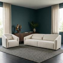 Conjunto Sofá 02 Lugares Living Ísis e Uma Poltrona Tecido Cru Acquablock Conjunto Sofá 02 Lugares Living Ísis e Uma Poltrona Tecido Cru Acquablock