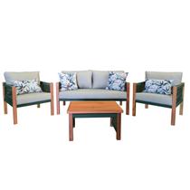 Conjunto sofá 1.40mt + 2 poltronas + 1 mesa de centro em corda náutica e madeira de demolição