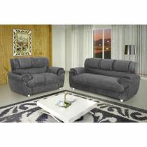 Conjunto sofá 2 e 3 lugares 7025 tecido suede aveludado cinza-bonequinha móveis