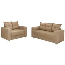 Conjunto Sofá 2 e 3 Lugares Palermo Veludo Bege Conjunto Sofá 2 e 3 Lugares Palermo Veludo Bege
