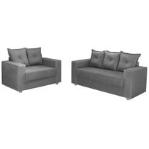 Conjunto Sofá 2 e 3 Lugares Palermo Veludo Cinza Conjunto Sofá 2 e 3 Lugares Palermo Veludo Cinza