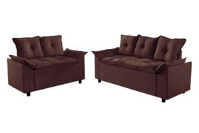 Conjunto Sofá 2 e 3 Lugares Tecido Suede Liones Marrom