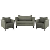 Conjunto Sofá 2 Lugares com 2 Poltronas Pés Palito Lubbock Couro Fendi G58 - Gran Belo Conjunto Sofá 2 Lugares com 2 Poltronas Pés Palito Lubbock Couro Fendi G58 - Gran Belo