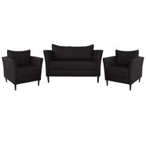 Conjunto Sofá 2 Lugares com 2 Poltronas Pés Palito Lubbock Couro Marrom G58 - Gran Belo