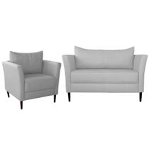 Conjunto Sofá 2 Lugares com Poltrona Pés Palito Lubbock Couro Branco G58 - Gran Belo Conjunto Sofá 2 Lugares com Poltrona Pés Palito Lubbock Couro Branco G58 - Gran Belo