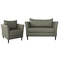 Conjunto Sofá 2 Lugares com Poltrona Pés Palito Lubbock Couro Fendi G58 - Gran Belo Conjunto Sofá 2 Lugares com Poltrona Pés Palito Lubbock Couro Fendi G58 - Gran Belo