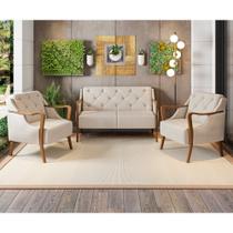 Conjunto Sofá 2 Lugares e 2 Poltronas Zoe Linho Off White com Bege - Sallar Home