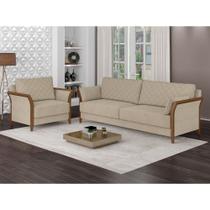Conjunto Sofá 2 Lugares e Poltrona Akita Linho Rústico Bege - Sallar Home Conjunto Sofá 2 Lugares e Poltrona Akita Linho Rústico Bege - Sallar Home