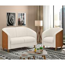 Conjunto Sofá 2 Lugares e Poltrona Dolar PU Caramelo Bouclé Suave Off White - Sallar Home