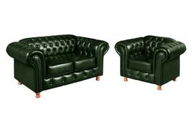 Conjunto Sofá 2 Lugares e Poltrona Luis Xv Chesterfield Vintage Verde Conjunto Sofá 2 Lugares e Poltrona Luis Xv Chesterfield Vintage Verde