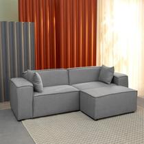 Conjunto Sofá 220cm e Puff 80cm Baobá CabeCasa MadeiraOriginals Cinza Linho Silver Conjunto Sofá 220cm e Puff 80cm Baobá CabeCasa MadeiraOriginals Cinza Linho Silver