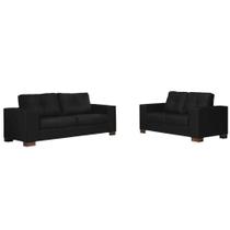 Conjunto Sofá 3 e 2 Lugares Sala de Estar Kenny Couro Preto G43 - Gran Belo