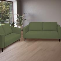Conjunto Sofá 3 e 2 Lugares Tecido Poliéster Fun Verde Oliva