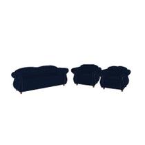 Conjunto Sofá 3 Lugares + 2 Poltronas Chesterfield Merlo- Suede Azul Marinho / decoração, sala, recepção, barbearia