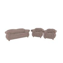 Conjunto Sofá 3 Lugares + 2 Poltronas Chesterfield Merlo- Suede Bege / decoração, sala de estar, recepção, barbearia