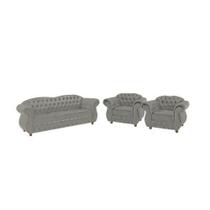 Conjunto Sofá 3 Lugares + 2 Poltronas Chesterfield Merlo- Suede Cinza Camurça / decoração, sala, recepção, barbearia