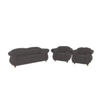 Conjunto Sofá 3 Lugares + 2 Poltronas Chesterfield Merlo- Suede Cinza Chumbo / decoração, sala, recepção, barbearia