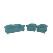 Conjunto Sofá 3 Lugares + 2 Poltronas Chesterfield Merlo- Suede Tiffany / decoração, sala de estar, recepção, barbearia