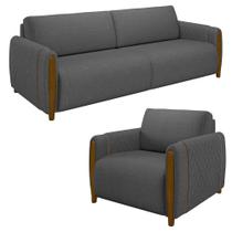 Conjunto Sofá 3 Lugares 223cm e Poltrona 98cm Amaranto M22 Linho Cinza Escuro - Mpozenato