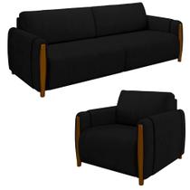 Conjunto Sofá 3 Lugares 223cm e Poltrona 98cm Amaranto M22 Veludo Preto - Mpozenato Conjunto Sofá 3 Lugares 223cm e Poltrona 98cm Amaranto M22 Veludo Preto - Mpozenato