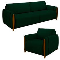 Conjunto Sofá 3 Lugares 223cm e Poltrona 98cm Amaranto M22 Veludo Verde - Mpozenato