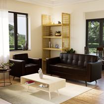 Conjunto Sofá 3 Lugares com Poltrona material sintético Vitrola Marrom Conjunto Sofá 3 Lugares com Poltrona material sintético Vitrola Marrom