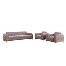 Conjunto Sofá 3 Lugares e 2 Poltronas Base de Madeira Euro 280 cm Veludo Rosê G15 - Gran Belo