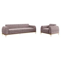 Conjunto Sofá 3 Lugares e Poltrona Base de Madeira Euro 260 cm Veludo Rosê G15 - Gran Belo Conjunto Sofá 3 Lugares e Poltrona Base de Madeira Euro 260 cm Veludo Rosê G15 - Gran Belo