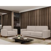 Conjunto Sofá 3 Lugares e Poltrona Chili Linho Off White - Sallar Home