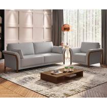 Conjunto Sofá 3 Lugares e Poltrona Perry Linho Cinza Claro - Sallar Home Conjunto Sofá 3 Lugares e Poltrona Perry Linho Cinza Claro - Sallar Home