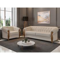 Conjunto Sofá 3 Lugares e Poltrona Pugle Bouclé Suave Bege - Sallar Home