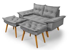 Conjunto Sofá Bariloche 2 Lugares Mais Duas Banquetas em Linho