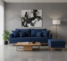 Conjunto Sofá Beny e Puff Beny, 2 Peças, Tecido Linho.