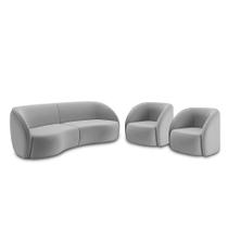 Conjunto Sofá Bipartido Sala de Estar 288cm 2 Poltronas Clarke Veludo Cinza G45 - Gran Belo