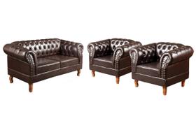 Conjunto Sofá Chesterfield 2 Lugares 2 Poltronas Dom Pedro