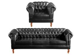 Conjunto Sofá Chesterfield 3 Lugares + 1 Poltrona Dom Pedro