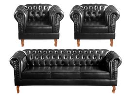 Conjunto Sofá Chesterfield 3 Lugares + 2 Poltronas Dom Pedro Conjunto Sofá Chesterfield 3 Lugares + 2 Poltronas Dom Pedro