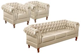 Conjunto Sofá Chesterfield 3 Lugares + 2 Poltronas Dom Pedro Conjunto Sofá Chesterfield 3 Lugares + 2 Poltronas Dom Pedro
