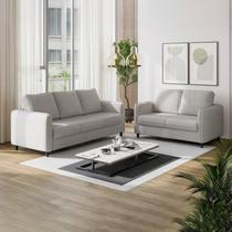 Conjunto Sofá com 2 e 3 Lugares em Linho Orquídea CabeCasa MadeiraOriginals Cinza