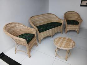 Conjunto Sofá com Cadeiras e Centro, Área Externa Interna Varanda Jardim Sacadas em Fibra Sintética Palha Natural