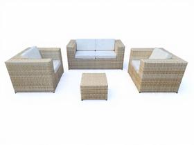 Conjunto Sofá com Poltrona e Mesinha Formato Quadrado em Fibra Sintética Para Jardim Varanda Área Externa