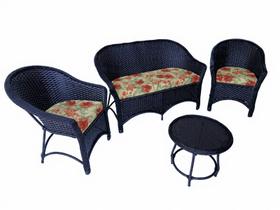 Conjunto Sofá com Poltronas Bali Área Externa Jardim Varanda Fibra Sintética cor tabaco Almofadas Gamboa Bege