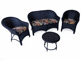 Conjunto Sofá com Poltronas Bali Área Externa Jardim Varanda Fibra Sintética cor tabaco Almofadas Rivieira Marrom