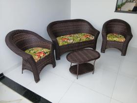 Conjunto Sofá com Poltronas e Mesa Jardim Varanda Área Externa Fibra Sintética Piscina Pergolado Deck Madeira Conjunto Sofá com Poltronas e Mesa Jardim Varanda Área Externa Fibra Sintética Piscina Pergolado Deck Madeira