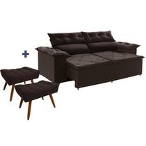 Conjunto Sofá Compact 2 metros retrátil e reclinável com Molas Espirais e 2 Puffs Suede Marrom - Sofá na Web Conjunto Sofá Compact 2 metros retrátil e reclinável com Molas Espirais e 2 Puffs Suede Marrom - Sofá na Web