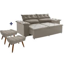 Conjunto Sofá Compact 200 cm retrátil e reclinável com Molas Espirais e 2 Puffs Suede Castor - Sofá na Web Conjunto Sofá Compact 200 cm retrátil e reclinável com Molas Espirais e 2 Puffs Suede Castor - Sofá na Web