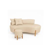 Conjunto Sofá Curvo Orgânico + 01 Puff Luna Boucle Bege - Montanaris Decor
