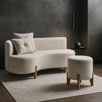 Conjunto Sofá Curvo Orgânico + 01 Puff Luna Boucle Cinza Claro - Montanaris Decor Conjunto Sofá Curvo Orgânico + 01 Puff Luna Boucle Cinza Claro - Montanaris Decor