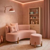 Conjunto Sofá Curvo Orgânico + 01 Puff Luna Boucle Rosa - Montanaris Decor