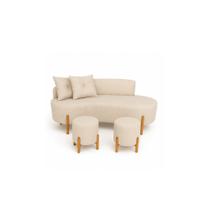 Conjunto Sofá Curvo Orgânico + 02 Puff Luna Boucle Bege - Montanaris Decor